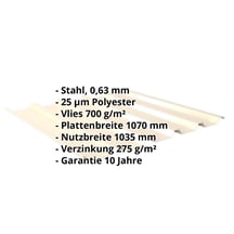 Trapezblech 35/207 | Dach | Anti-Tropf 700 g/m² | Stahl 0,63 mm | 25 µm Polyester | 1015 - Hellelfenbein #2