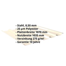 Trapezblech 35/207 | Dach | Stahl 0,50 mm | 25 µm Polyester | 1015 - Hellelfenbein #2