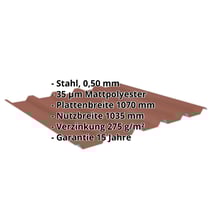 Trapezblech 35/207 | Dach | Stahl 0,50 mm | 35 µm Mattpolyester | 75 - Ziegelrot #2