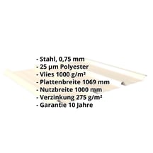 Trapezblech 45/333 | Dach | Anti-Tropf 1000 g/m² | Stahl 0,75 mm | 25 µm Polyester | 1015 - Hellelfenbein #2