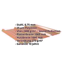 Trapezblech 45/333 | Dach | Anti-Tropf 2400 g/m² | Stahl 0,75 mm | 25 µm Polyester | 8004 - Kupferbraun #2