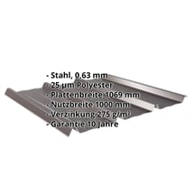 Trapezblech 45/333 | Dach | Stahl 0,63 mm | 25 µm Polyester | 8017 - Schokoladenbraun #2