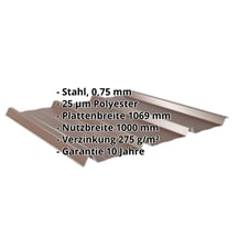 Trapezblech 45/333 | Dach | Stahl 0,75 mm | 25 µm Polyester | 8011 - Nussbraun #2