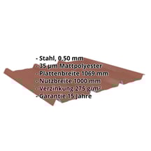 Trapezblech 45/333 | Dach | Stahl 0,50 mm | 35 µm Mattpolyester | 75 - Ziegelrot #2