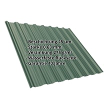 Trapezblech T18DR | Dach | Stahl 0,63 mm | 25 µm Polyester | 6005 - Moosgrün #2