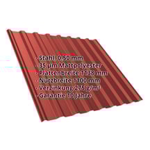 Trapezblech T20M | Dach Stahl 0,50 mm | 35 µm Mattpolyester | 028 - Kirschrot Trapezblech T20M | Dach | Stahl 0,50 mm | 35 µm Mattpolyester | 028 - Kirschrot #2