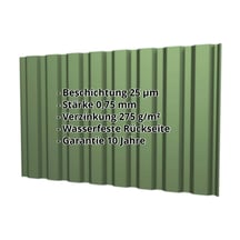 Trapezblech T20M | Wand | Stahl 0,75 mm | 25 µm Polyester | 6011 - Resedagrün #2