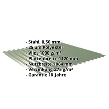 Wellblech 18/1064 | Dach | Anti-Tropf 1000 g/m² | Stahl 0,50 mm | 25 µm Polyester | 6011 - Resedagrün #2