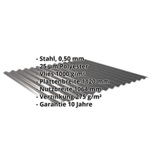 Wellblech 18/1064 | Dach | Anti-Tropf 1000 g/m² | Stahl 0,50 mm | 25 µm Polyester | 9005 - Tiefschwarz #2