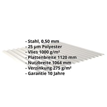 Wellblech 18/1064 | Dach | Anti-Tropf 1000 g/m² | Stahl 0,50 mm | 25 µm Polyester | 9006 - Weißaluminium #2