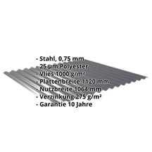 Wellblech 18/1064 | Dach | Anti-Tropf 1000 g/m² | Stahl 0,75 mm | 25 µm Polyester | 7016 - Anthrazitgrau #2