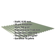 Wellblech 18/1064 | Dach | Anti-Tropf 700 g/m² | Stahl 0,50 mm | 25 µm Polyester | 6011 - Resedagrün #2