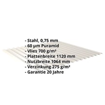 Wellblech 18/1064 | Dach | Anti-Tropf 700 g/m² | Stahl 0,75 mm | 60 µm Puramid | 9002 - Grauweiß #2