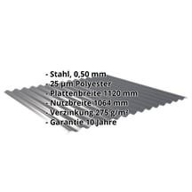 Wellblech 18/1064 | Dach Stahl 0,50 mm | 25 µm Polyester | 7016 - Anthrazitgrau Wellblech 18/1064 | Dach | Stahl 0,50 mm | 25 µm Polyester | 7016 - Anthrazitgrau #2