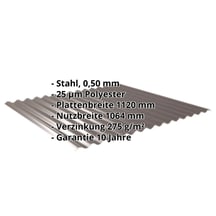 Wellblech 18/1064 | Dach | Stahl 0,50 mm | 25 µm Polyester | 8014 - Sepiabraun #2