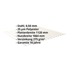 Wellblech 18/1064 | Dach | Stahl 0,50 mm | 25 µm Polyester | 9010 - Reinweiß #2