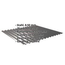 Wellblech 18/1064 | Wand | Stahl 0,50 mm | 25 µm Polyester | 9005 - Tiefschwarz #2