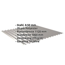 Wellblech 18/1064 | Wand | Stahl 0,50 mm | 25 µm Polyester | 9007 - Graualuminium #2