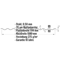 Wellblech PF25W | Wand | Stahl 0,50 mm | 35 µm Mattpolyester | 750 - Ziegelrot #2