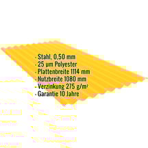 Wellblech PF25W | Wand | Stahl 0,50 mm | 25 µm Polyester | 1021 - Rapsgelb #2