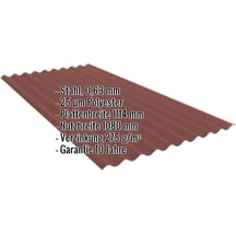 Wellblech PF25W | Wand | Stahl 0,63 mm | 25 µm Polyester | 8012 - Rotbraun #2