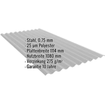 Wellblech PF25W | Wand | Stahl 0,75 mm | 25 µm Polyester | 9006 - Weißaluminium #2