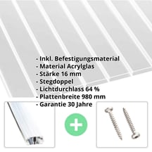 Acrylglas Stegdoppelplatte | 16 mm | Profil A1 | Sparpaket | Plattenbreite 980 mm | Klar | Breitkammer | Breite 3,08 m | Länge 2,00 m #2