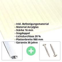 Acrylglas Stegdoppelplatte | 16 mm | Profil A1 | Sparpaket | Plattenbreite 980 mm | Opal Weiß / Gold | Breite 3,08 m | Länge 2,00 m #2