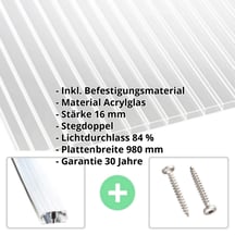 Acrylglas Stegdoppelplatte | 16 mm | Profil A1 | Sparpaket | Plattenbreite 980 mm | Klar | Breite 3,08 m | Länge 2,00 m #2