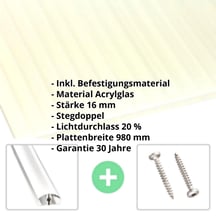 Acrylglas Stegdoppelplatte | 16 mm | Profil A4 | Sparpaket | Plattenbreite 980 mm | Opal Weiß / Gold | Breite 3,09 m | Länge 2,00 m #2