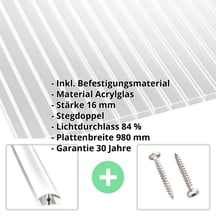 Acrylglas Stegdoppelplatte | 16 mm | Profil A4 | Sparpaket | Plattenbreite 980 mm | Klar | Breite 3,09 m | Länge 3,00 m #2