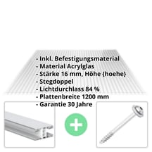 Acrylglas Stegdoppelplatte | 16 mm | Profil Mendiger | Sparpaket | Plattenbreite 1200 mm | Klar | Breite 3,75 m | Länge 2,00 m #2