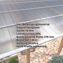 Polycarbonat Click Paneel | 16 mm | Sparpaket | Plattenbreite 270 mm | Klar, Eis-Effekt | Breite 8,00 m | Länge 2,50 m #2