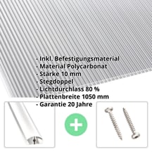 Polycarbonat Doppelstegplatte | 10 mm | Profil A4 | Sparpaket | Plattenbreite 1050 mm | Klar | Beids. UV-Schutz | Breite 3,30 m | Länge 6,00 m #2