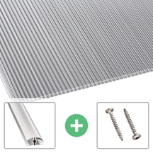 Polycarbonat Doppelstegplatte | 10 mm | Profil A4 | Sparpaket | Plattenbreite 1050 mm | Klar | Beids. UV-Schutz | Breite 3,30 m | Länge 4,00 m #1