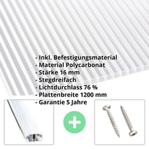 Polycarbonat Stegplatte | 16 mm | Profil A1 | Sparpaket | Plattenbreite 1200 mm | Klar | Blueline | Breite 3,74 m | Länge 2,00 m #2