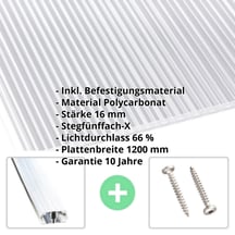 Polycarbonat Stegplatte | 16 mm | Profil A1 | Sparpaket | Plattenbreite 1200 mm | Klar | Extra stark | Breite 3,74 m | Länge 2,00 m #2