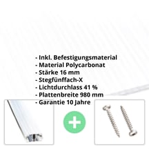 Polycarbonat Stegplatte | 16 mm | Profil A1 | Sparpaket | Plattenbreite 980 mm | Opal-Weiß | Extra stark | Breite 3,08 m | Länge 2,00 m #2