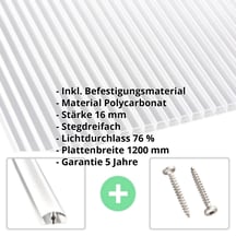 Polycarbonat Stegplatte | 16 mm | Profil A4 | Sparpaket | Plattenbreite 1200 mm | Klar | Blueline | Breite 3,75 m | Länge 2,00 m #2