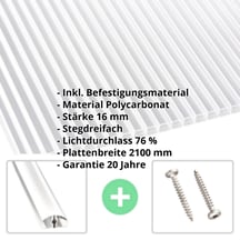 Polycarbonat Stegplatte | 16 mm | Profil A4 | Sparpaket | Plattenbreite 2100 mm| Klar | Beidseit. UV-Schutz | Breite 6,45 m | Länge 2,00 #2