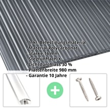Polycarbonat Stegplatte | 16 mm | Profil A4 | Sparpaket | Plattenbreite 980 mm | Graphit | Extra stark | Breite 3,08 m | Länge 2,00 #2