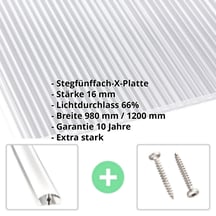 Polycarbonat Stegplatte | 16 mm | Profil A4 | Sparpaket | Plattenbreite 980 mm | Klar | Extra stark | Breite 3,08 m | Länge 2,00 m #2