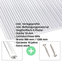 Polycarbonat Stegplatte | 16 mm | Profil A4 | Sparpaket | Plattenbreite 980 mm | Klar | Extra stark | Breite 3,08 m | Länge 7,00 m #2