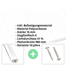 Polycarbonat Stegplatte | 16 mm | Profil A4 | Sparpaket | Plattenbreite 980 mm | Opal-Weiß | Extra stark | Breite 3,08 m | Länge 2,50 m #2