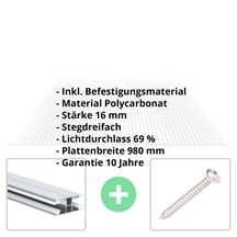 Polycarbonat Stegplatte | 16 mm | Profil DUO | Sparpaket | Plattenbreite 980 mm | Klar | 2nd LIFE LINE | Breite 7,13 m | Länge 5,00 m #2