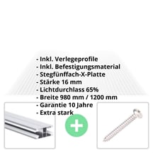 Polycarbonat Stegplatte | 16 mm | Profil DUO | Sparpaket | Plattenbreite 980 mm | Klar | Extra stark | Breite 5,11 m | Länge 3,00 m #2