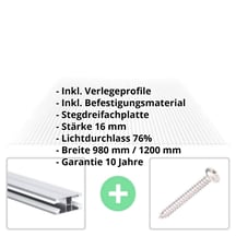 Polycarbonat Stegplatte | 16 mm | Profil DUO | Sparpaket | Plattenbreite 980 mm | Klar | Breite 8,14 m | Länge 5,00 m #2