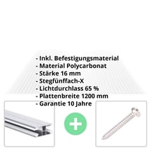 Polycarbonat Stegplatte | 16 mm | Profil DUO | Sparpaket | Plattenbreite 1200 mm | Klar | Extra stark | Breite 6,21 m | Länge 2,00 m #2