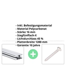 Polycarbonat Stegplatte | 16 mm | Profil DUO | Sparpaket | Plattenbreite 1200 mm | Opal Weiß | Extra stark | Breite 3,75 m | Länge 2,00 m #2