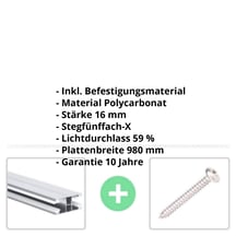 Polycarbonat Stegplatte | 16 mm | Profil DUO | Sparpaket | Plattenbreite 980 mm | Opal Weiß | Temperaturred. | Breite 8,14 m | Länge 4,00 m #2